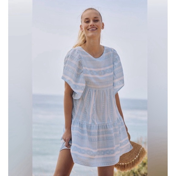 Anthropologie Dresses & Skirts - Maeve Anthropologie Women's Blue Striped Tiered Mini Dress Beach Cotton Small